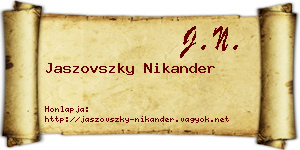 Jaszovszky Nikander névjegykártya